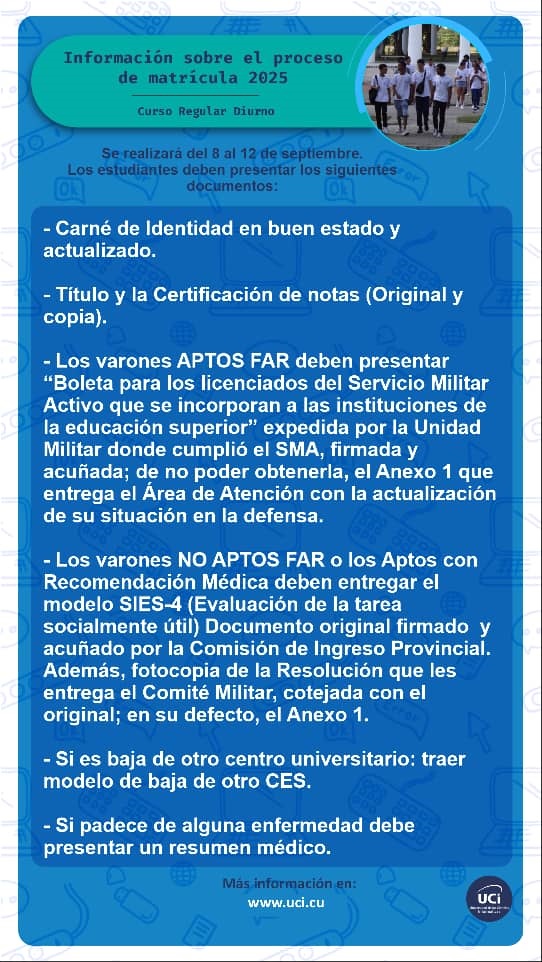 Proceso de matrícula. Curso Diurno.